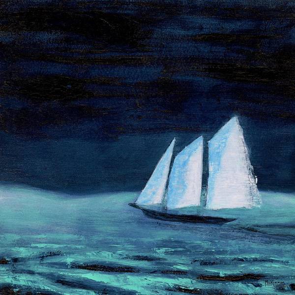 Blue Coastal Art Minimalist Schooner Painting