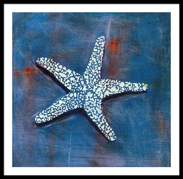 Paintings of Starfish - White and Navy Semi Abstract Art - Framed Sea Life  Print